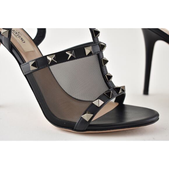 Valentino Rockstud 105 Black Mesh Stud Cage Ankle Strap Sandal Heel Pump 39.5 - Picture 5 of 12